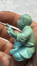 A complete set of 12 Chinese carved turquoise 'Children at Play with the Zodiac Animals' figures on wooden stands, Republic
