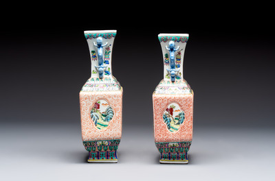 Four pairs of Chinese famille rose vases, 20th C.