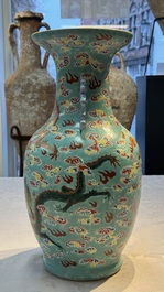 A Chinese famille rose turquoise-ground 'Dragon' vase, 19th C.
