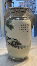 A Chinese polychrome 'Water Margin' 水滸傳 vase, Qianlong mark, Republic