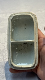 A Chinese blue and white betel nut box and cover with floral design, Wanli