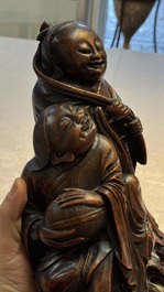 A large Chinese carved bamboo 'Hehe Erxian' group, 18th C.