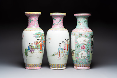 Eight Chinese famille rose vases, Qianlong and Jing De Zhen 景德鎮 marks, 20th C.