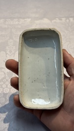 A Chinese blue and white betel nut box and cover with floral design, Wanli