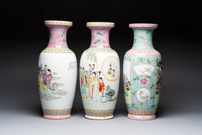 Eight Chinese famille rose vases, Qianlong and Jing De Zhen 景德鎮 marks, 20th C.