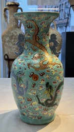 A Chinese famille rose turquoise-ground 'Dragon' vase, 19th C.