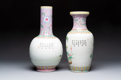Eight Chinese famille rose vases, Qianlong and Jing De Zhen 景德鎮 marks, 20th C.