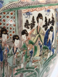 A pair of large Chinese famille verte 'Birthday Celebration of Guo Ziyi 郭子儀祝壽' baluster vases, Kangxi