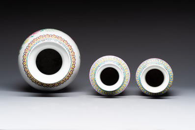 Eight Chinese famille rose vases, Qianlong and Jing De Zhen 景德鎮 marks, 20th C.
