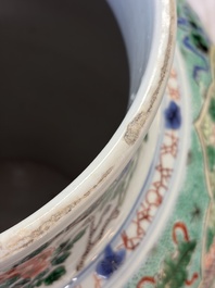 A pair of large Chinese famille verte 'Birthday Celebration of Guo Ziyi 郭子儀祝壽' baluster vases, Kangxi
