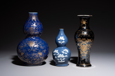Three Chinese monochrome-glazed vases, Kangxi mark, 19/20th C.