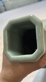 A pair of Chinese celadon-glazed octagonal vases, Xuantong mark and of the period