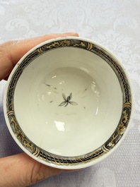 A rare Chinese famille rose erotic 'Milkmaid' cup and saucer, Qianlong, ca. 1740