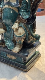 A Chinese fahua-glazed biscuit figure of Zhenwu, Ming