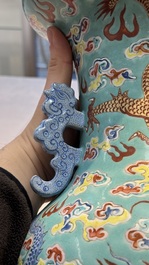 A Chinese famille rose turquoise-ground 'Dragon' vase, 19th C.