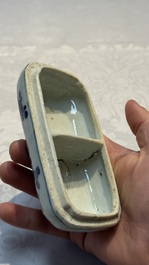A Chinese blue and white betel nut box and cover with floral design, Wanli