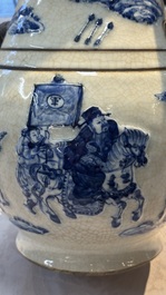 A Chinese Nanking crackle-glazed blue and white 'Hu' vase with a deer hunting scene, Hongwu mark, 19th C.