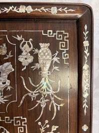 A Vietnamese mother-of-pearl-inlaid hardwood tray and a wooden plaque, 19th C.