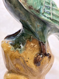 A pair of Chinese turquoise-glazed Buddhist lions, a pair of green-glazed parrots and a pair of miniature garden seats, 19/20th C.