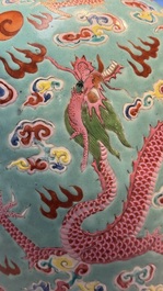 A Chinese famille rose turquoise-ground 'Dragon' vase, 19th C.