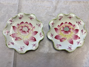 A rare pair of Chinese famille rose 'Lotus' plates, Qianlong