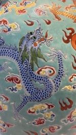 A Chinese famille rose turquoise-ground 'Dragon' vase, 19th C.