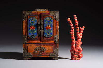 A group of eleven Chinese decorative objects, including bronze, cloisonn&eacute;, wood, and silk, 20th C.