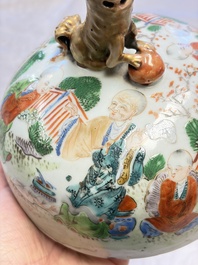 A pair of Chinese famille rose '18 Luohan' vases and covers, 19th C.