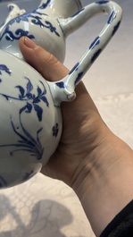 A Chinese blue and white 'Floral' ewer, Transitional period