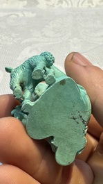 A complete set of 12 Chinese carved turquoise 'Children at Play with the Zodiac Animals' figures on wooden stands, Republic