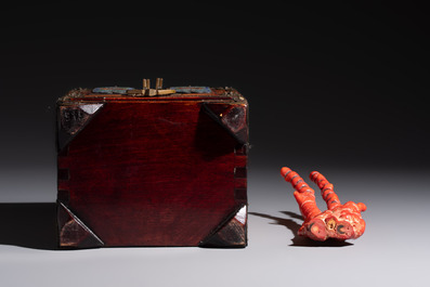 A group of eleven Chinese decorative objects, including bronze, cloisonn&eacute;, wood, and silk, 20th C.