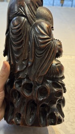 A large Chinese carved bamboo 'Hehe Erxian' group, 18th C.