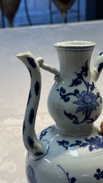 A Chinese blue and white 'Floral' ewer, Transitional period