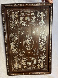 A Vietnamese mother-of-pearl-inlaid hardwood tray and a wooden plaque, 19th C.