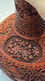 A pair of Chinese cinnabar lacquer 'Xi Xiang Ji' 'Tianqiu Ping' vases, 20th C.