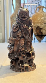 A large Chinese carved bamboo 'Hehe Erxian' group, 18th C.