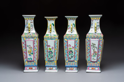 Four pairs of Chinese famille rose vases, 20th C.