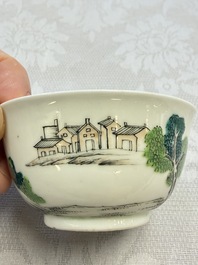 A rare Chinese famille rose erotic 'Milkmaid' cup and saucer, Qianlong, ca. 1740