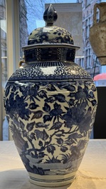 A large Japanese Arita blue and white vase and cover, Edo, late 17th C.