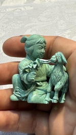 A complete set of 12 Chinese carved turquoise 'Children at Play with the Zodiac Animals' figures on wooden stands, Republic