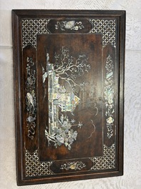 A Vietnamese mother-of-pearl-inlaid hardwood tray and a wooden plaque, 19th C.