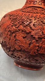 A pair of Chinese cinnabar lacquer 'Xi Xiang Ji' 'Tianqiu Ping' vases, 20th C.