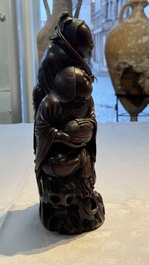 A large Chinese carved bamboo 'Hehe Erxian' group, 18th C.