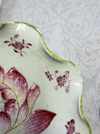 A rare pair of Chinese famille rose 'Lotus' plates, Qianlong