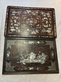 A Vietnamese mother-of-pearl-inlaid hardwood tray and a wooden plaque, 19th C.