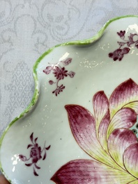 A rare pair of Chinese famille rose 'Lotus' plates, Qianlong
