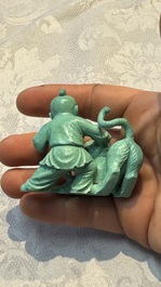 A complete set of 12 Chinese carved turquoise 'Children at Play with the Zodiac Animals' figures on wooden stands, Republic