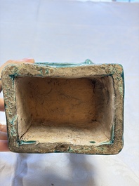 A pair of Chinese turquoise-glazed Buddhist lions, a pair of green-glazed parrots and a pair of miniature garden seats, 19/20th C.