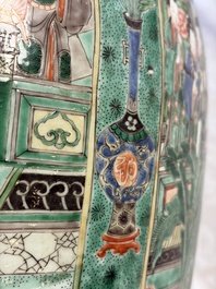 A pair of large Chinese famille verte 'Birthday Celebration of Guo Ziyi 郭子儀祝壽' baluster vases, Kangxi