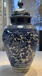 A large Japanese Arita blue and white vase and cover, Edo, late 17th C.